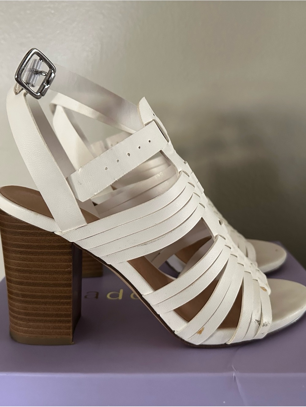 Madden Girl White Leather Strappy Block Heel Gladiator Sandals